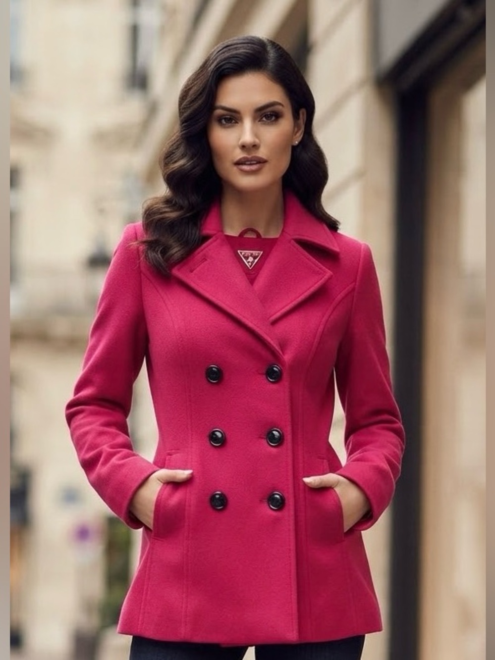 Guess Los Angeles Vibrant Wool Blend Pink Peacoat - XS